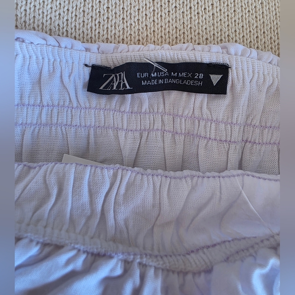 Zara White Ruffled Smocked Crop Top w Off-Shoulder Tie Straps NEW S Med - Picture 3 of 9